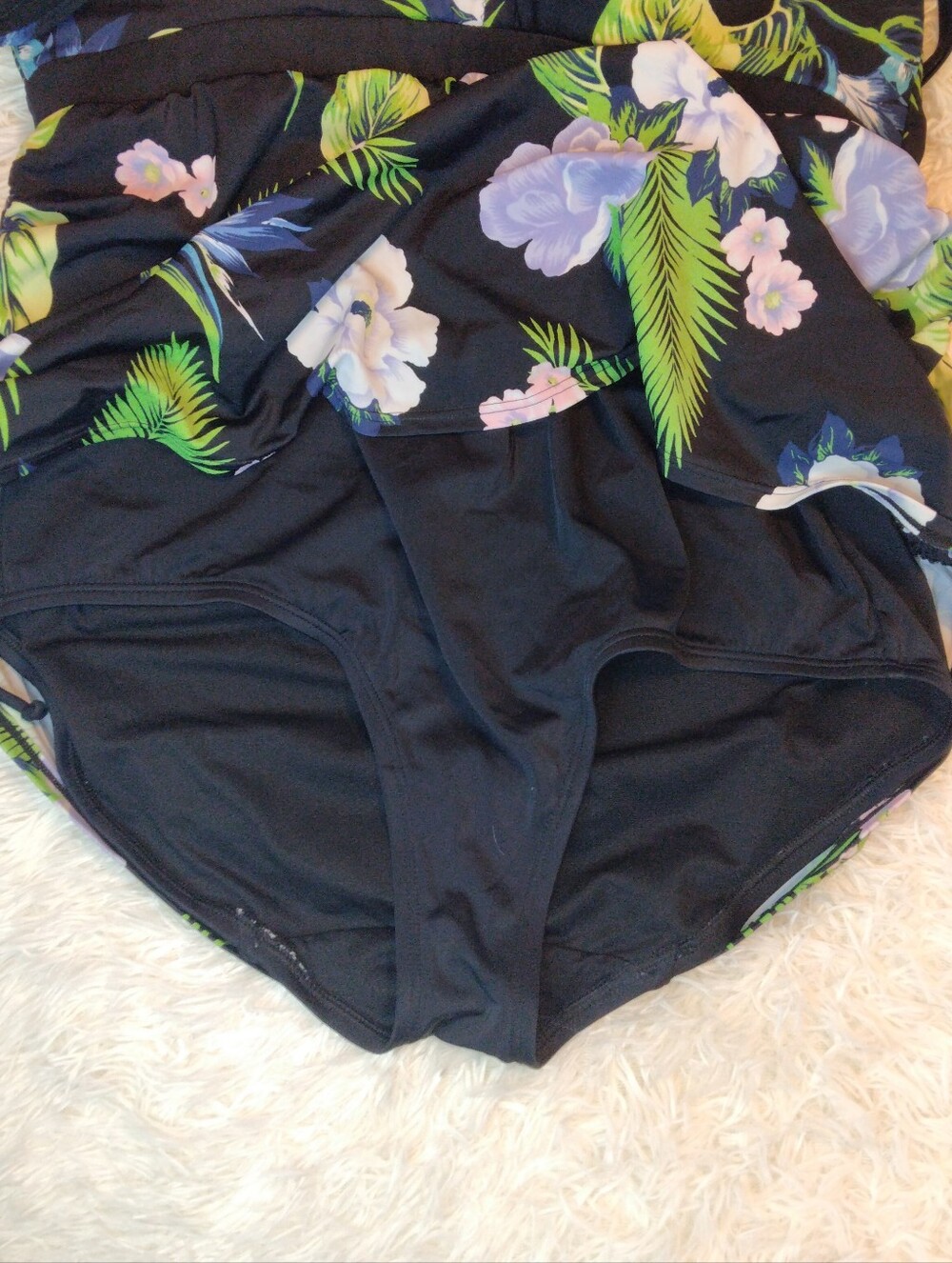 SWIM by CACIQUE Black Floral One Piece Swimsuit Swim Dress No Wire Size 14 - Picture 6 of 7